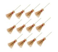 TOYANDONA Balai Décoratif Miniature pour Maison de Poupée Halloween, Lot de 25 Balais de Sorcière 4,5x9 Cm, Accessoires Tissés la Main en Bois Rouge, Décoration Artisanale pour Cabane