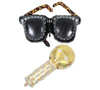 TOYANDONA Ballon en Aluminium Microphone et Lunettes de Soleil Léopard Pailleté 2 Pièces, Décoration Fête Années 90, Accessoire Ballon Anniversaire, Kit Décor Photobooth Rétro