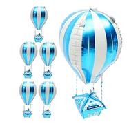 TOYANDONA Ballons Aluminium Montgolfière 4D Bleu 6 Pièces Décorations Fête Anniversaire Garçon et Filles Fournitures Fête Thème Avion Ornement Salle de Classe Ballon Hélium Effet