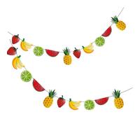 TOYANDONA Bannière de Fruits D'été en Papier 2pcs Paillettes, Décorations pour Fête D'anniversaire, Formes Pastèque Banane Fruit Tropical Ananas, Décoration de Fête Estivale