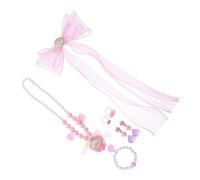 TOYANDONA Bijoux Garçon Fille Sirène Clips Cheveux Noeud Collier Bracelet Boucles Doreilles et Bague Rose pour Fête Déguisement Princesse