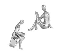 TOYANDONA Bloc Décoratif Céramique Argentée Figurine Lecteur pour Étagère Support Original Multifonction pour Bureau et Maison Décoration Littéraire Élégante pour Espace de Lecture