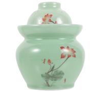 TOYANDONA Bocal à Cornichons en Céramique 1,2 Jin Vert Ombré avec Couvercle Hermétique, Récipient de Fermentation Cuisine Domestique, Pot de Stockage pour Légumes Fermentés et Condiments