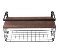 TOYANDONA Bois Étagère Murale Flottante Acier au Carbone Noire | Panier de Rangement, Design Mural Moderne, pour Salon, Bureau, Livres et Jouets