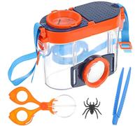 TOYANDONA Boîte à Loupe pour Insectes Loupe Double, Boîte D’Observation Transparente Orange Pinces et Bandoulière Réglable pour Garçon et Filles, Taille Moyenne, Exploration Nature en Plein