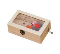 TOYANDONA Boîte à Musique de Table Décorative en Bois Naturel, Manivelle Manuelle, Motif Noël Père Noël, Présent D’Anniversaire, Décoration de Bureau Festive, Boîte à Mélodie Artisanale