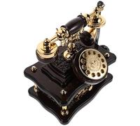 TOYANDONA Boîte à Musique Vintage Téléphone Fixe de Bureau en Bois Marron, Modèle Rétro à Cadran, Décoration Intérieure pour Salon, Bureau et Entrée, Figurine Musicale Classique Élégante