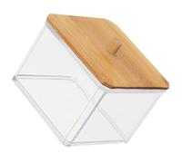 TOYANDONA Boîte de Rangement Coton-Tige Acrylique avec Couvercle Bambou Organisateur Transparent Multifonction pour Coton Tampons et Accessoires de Maquillage
