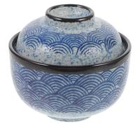 TOYANDONA Bol à Soupe Miso Japonerie en Céramique 250 Ml Couvercle, Bol Cubique Pratique pour Soupe, Ramen et Cuisson Vapeur, Design Japonerie Ondulé, Usage Quotidien et Repas à Domicile