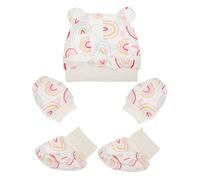 TOYANDONA Bonnet en Coton pour -Né Couvre-Pieds Anti-Rayures pour Bébé Ensemble 3 Pièces Arc-en-Ciel Bonnet Doux et Confortable Protection Peau Sensible Présent Naissance