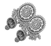 TOYANDONA Boucles D’oreilles Ethniques Vintage en Métal Oxydé Argenté, Pendantes, Légères, pour Femmes, Style Bohème, Mariage et Fête, Design Jhumki Tâcheté Antique