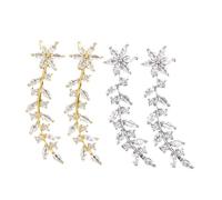 TOYANDONA Boucles D’oreilles Grimpantes Fleuries Étincelantes, 2 Paires Blancs Et Dorés, Bijoux De Mariée Femmes Pour Mariage Et Occasions Spéciales