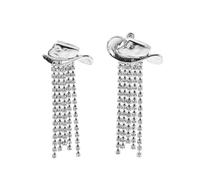 TOYANDONA Boucles d’Oreilles Western Pendantes en Alliage Blanc avec Éclats Scintillants Motif Chapeau de Cow-Girl et Pompons Légères et Confortables Bijoux de Cowgirl pour Concerts