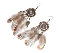 TOYANDONA Boucles D'oreilles Bohèmes Plume et Pompon en Alliage Léger pour Femmes, Style Ethnique Indigène, Accessoires de Voyage et Fête, Design Suspendu et Confortable, Souvenir Mode