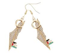 TOYANDONA Boucles Oreilles Pendantes Carte Palestine Acier Inoxydable Léger avec Cristaux Élégance pour Femmes et Filles Bijoux Confortables Au Style Occidental