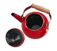 TOYANDONA Bouilloire à Eau en Émail 1,5l avec Poignée en Bois, Théière Rétro pour Cuisinière à Gaz et Électrique, Bouilloire Vintage pour Thé Kungfu, Pot à Eau Émaillé avec Fond Plat, Rouge