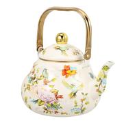 TOYANDONA Bouilloire Rétro en Émail 1,5 L pour Plaque de Cuisson, Théière Vintage Décorative Fleurie avec Anse Dorée, Répartition Chaleur, Usage Quotidien la Cuisine et Salon de Thé