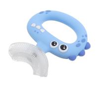 TOYANDONA Brosse à Dents Bébé en Silicone Alimentaire Embout Buccal en U, Poils Extra-souples 360° pour Garçon et Filles 0-3, Motif Dinosaure Bleu, Apprentissage et Soins Bucco-dentaires