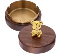 TOYANDONA Cendrier Rond en Bois de Noyer Couvercle Intérieur Doré Design Vintage Cendrier de Bureau et Domestique Anti-Poussière Accessoire Élégant pour Maison et Bureau Support