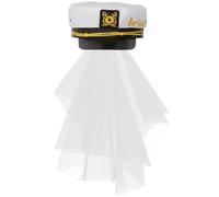 TOYANDONA Chapeau de Marin de Mariage Blanc avec Voile Long en Tissu, Accessoire Élégant et Confortable pour Mariée Lors de Bridal Shower ou Engagement