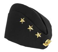 TOYANDONA Chapeau de Marin Noir Forme Bateau Pointe, Étoile Jaune et Épi de Blé, Accessoire Costume Soldat Russe, Chapeaux de Fête pour Spectacle et Danse, Casquette Cosplay Adulte