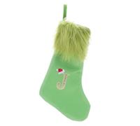 TOYANDONA Chaussette de Noël tricotée avec Boucle de Suspension - Chaussette brodée Verte en Peluche avec Lettre J - Jolies de Noël pour la décoration des fêtes