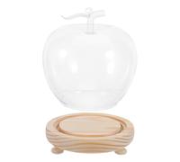 TOYANDONA Cloche en Verre de Pomme Petite Taille avec Socle en Bois Naturel Lumineux, Couvercle Protecteur Anti-poussière pour Figurines, Objets D’Art en Argile, Présentoir Décoratif