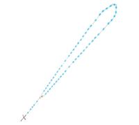 TOYANDONA Collier Chapelet Vintage de Verre Bleu avec Pendentif Croix Ovale Grain de Riz, Collier à Chaîne Élégant pour Femmes, Accessoire Mode et Symbole de Foi, Tenue Décontractée