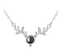 TOYANDONA Collier Pendentif en Bois de Cerf Blanc Platine Chaîne de Cou Élégante Artisanale Projection « je T'Aime » en 100 Langues Accessoire Bijouterie Vintage pour Femmes Présent