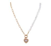TOYANDONA Collier Pendentif Œil Bleu Maléfique Cœur Perle Baroque Asymétrique en Métal Doré pour Femme Bijou Protecteur Quotidien Fête 43 Cm