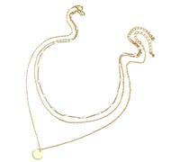 TOYANDONA Collier pour Femme à Plusieurs Rangs, Chaîne de Clavicule Ajustable en Alliage Doré, Collier Trois Couches Géométrique, Bijou Mode pour Fête des Mères, Tenue Quotidienne, Taille