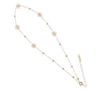 TOYANDONA Collier Ras du Cou à Maillons en Acier Inoxydable Titane, Chaîne de Clavicule Perlée Blanche Fleur, Bijou Fantaisie pour Femmes, Accessoire Mariage Bal, Taille Réglable