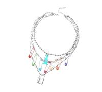 TOYANDONA Collier Rond de Perles Colorées avec Pendentif Cadenas Élégant pour Femmes Ras de Cou Chic pour Soirée Mariage et Occasions Spéciales
