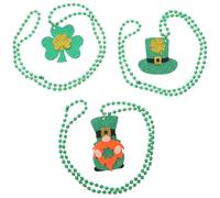 TOYANDONA Collier Saint-patrick 3 Pièces Pendentifs Perles Vertes, Trèfle, Chapeau et Lutin, Taille Unique, Accessoires Festifs pour Carnaval, Fête Irlandaise et Soirée Costumée