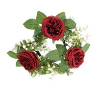 TOYANDONA Couronne de Bougie Chauffe-Plat Artificielle de Rose Décoration Centre de Table Mariage Couleur Rouge Foncé 1 Pièce Anneau Floral Feuilles Décor Festif pour Maison et Fête