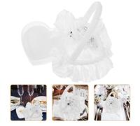 TOYANDONA Coussin Porte-alliances Satin et Dentelle Forme Cœur avec Poignée Léger pour Mariage Fiançailles et Cérémonies