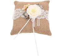 TOYANDONA Coussin Usage Polyvalent en Lin avec Fleur en Dentelle Porte-alliances Forme Unique pour Photos de Mariage et Cérémonies Rustiques Vintage