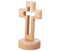 TOYANDONA Croix Décorative en Bois à Poser, Centre de Table Rustique avec Socle, Croix de Jésus Ajourée en Bois, Crucifix Magnétique pour Tombe, à Poser sur Un Bureau Ou Une Cheminée, Cadeau