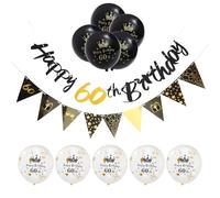 TOYANDONA Décorations d'Anniversaire 60 Ensemble 1 Pièce Noir et Or Ballons en Latex et Bannière en Papier pour Fête Kit Décoration Fête Anniversaire Ornement Photo Intérieur et Extérieur