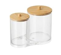 TOYANDONA Distributeur en Acrylique Transparent Couvercle Bambou Naturel, Rangement Compact pour Cotons-Tiges et Disques, Boîte Portable pour Salle de Bain, Conception Deux Pratique