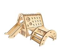 TOYANDONA DIY Wooden Hamster Hideout with Slide and Bridge Small Animal Climbing and Resting House Playset