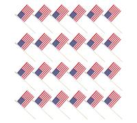 TOYANDONA Drapeau Américain en Polyester avec Manche en Bois, Impression Vive, 50 Pièces pour Décoration du 4 Juillet et Défilé Fête de L'indépendance