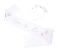 TOYANDONA Écharpe de Fête Prénatale Blanche et Couronne en Métal pour Future Maman, Accessoires pour Baby Shower et Séance Photo de Célébration
