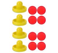 TOYANDONA Ensemble 2 Poussoirs Hockey sur Air Plastique 96Mm Jaune 4 Palets Rouges 64Mm 2 Tapis Anti-Peluches pour Table Air Hockey Accessoires Remplacement Jeu Familial Loisirs