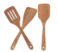 TOYANDONA Ensemble 3 Spatules en Bois d'Aile de Poulet Résistantes à la Chaleur Spatule Plate Incurvée et Ajourée Ustensiles la Cuisine Anti-Rayures pour Wok et Cuisson Maison