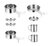 TOYANDONA Ensemble Cuisine de Camping 8 Pièces en Acier Inoxydable, Poêles et Casseroles Pliables pour 5-6 Personnes, Kit Ustensiles Barbecue Randonnée Outdoor, Set Popote Léger et Compact