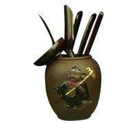TOYANDONA Ensemble D'accessoires Cuisine Design Élégant Thé Kung Fu Chinois 6 Pièces en Bois D'ébène et Poterie pour Cérémonie du Thé au Bureau