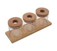 TOYANDONA Ensemble de 3 Vases Hydroponiques en Verre 8X8 CM avec Couvercle Perforé et Support Bois Pots pour Plantes Succulentes Station de Propagation pour Micro-Paysage Bureau et
