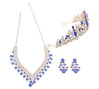 TOYANDONA Ensemble de Bijoux de Mariée en Cristal Bleu - Couronne, Collier et Boucles D’Oreilles Élégants pour Mariage, Fête et Soirée - Parure Coiffe Femme, Diadème et Accessoires Bijoux