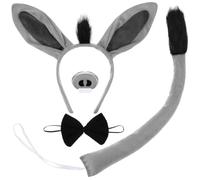 TOYANDONA Ensemble de Déguisement D'âne 4 Pièces - Serre-tête Oreilles D'âne Gris, Queue, Nez Et Nœud - Accessoires pour Déguisement D'animal pour Enfants (halloween, Carnaval, Spectacles